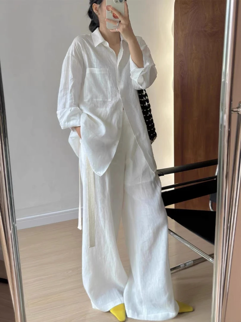 竺麻白色开衫上衣高级感松弛宽松防晒长袖夏衬衫女