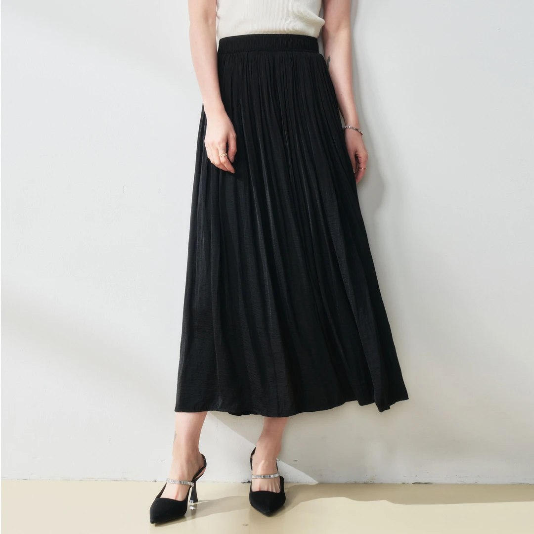 25春夏流光半身裙流动珠光丝质绸缎百褶大裙摆空气感A字裙25131