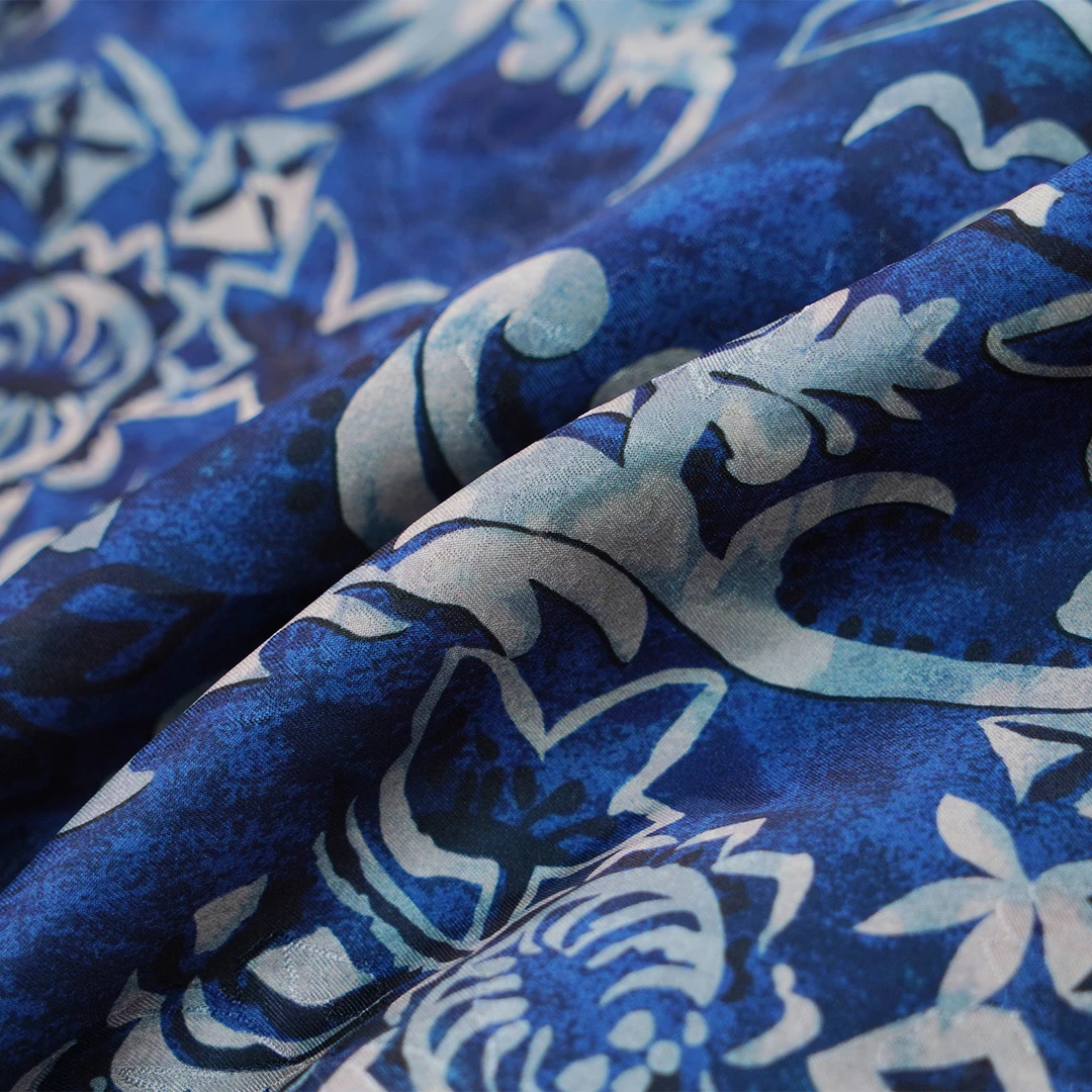 【青花瓷】人丝提花香云纱中式国风旗袍连衣裙裤子服装面料