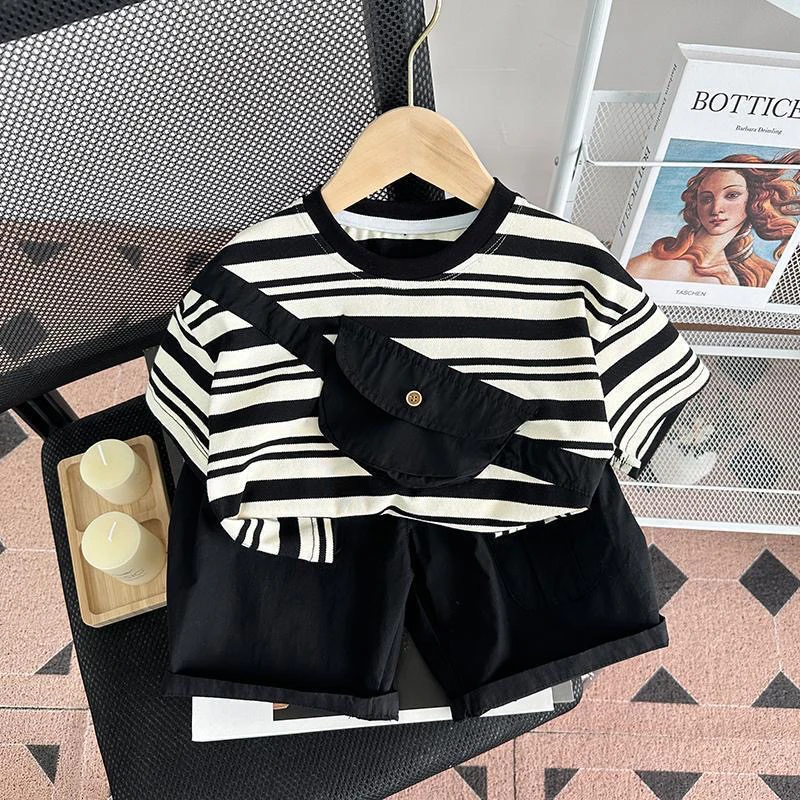 男童宝宝夏季条纹短袖套装洋气衣服舒适两件套儿童运动休闲韩版