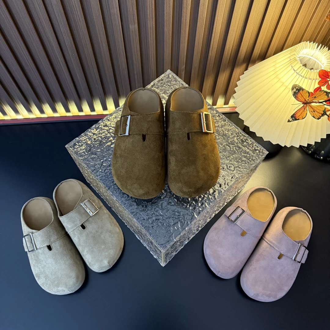 2025年春季新款时尚简约风扣子厚底洋气爆款增高软底圆头半包拖鞋