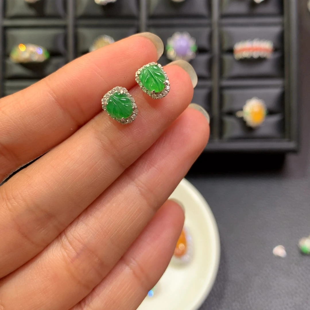 翡翠银S925镶嵌耳饰