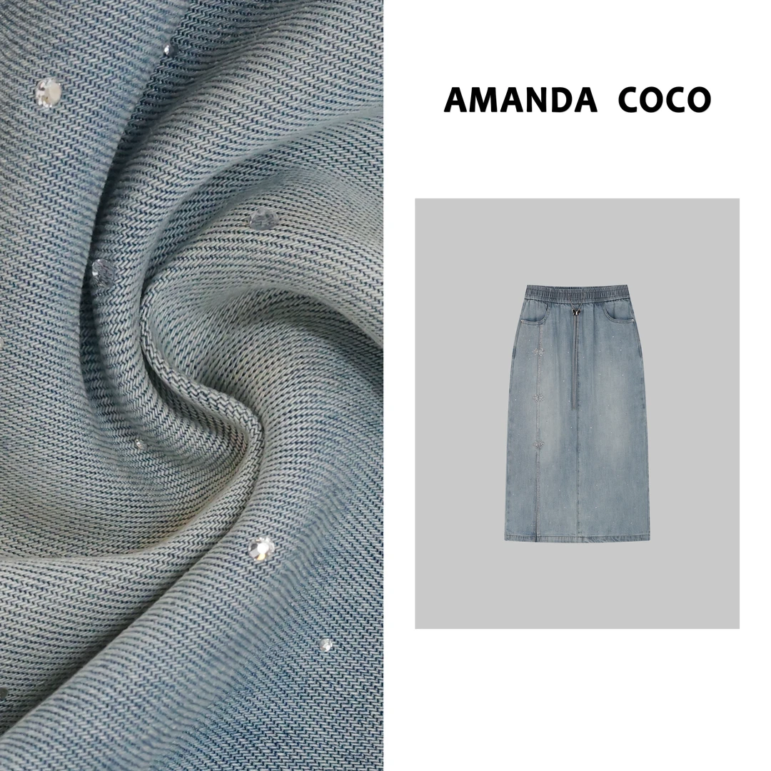 辰辰 | 设计师款~高定烫钻松紧腰头半裙v26648