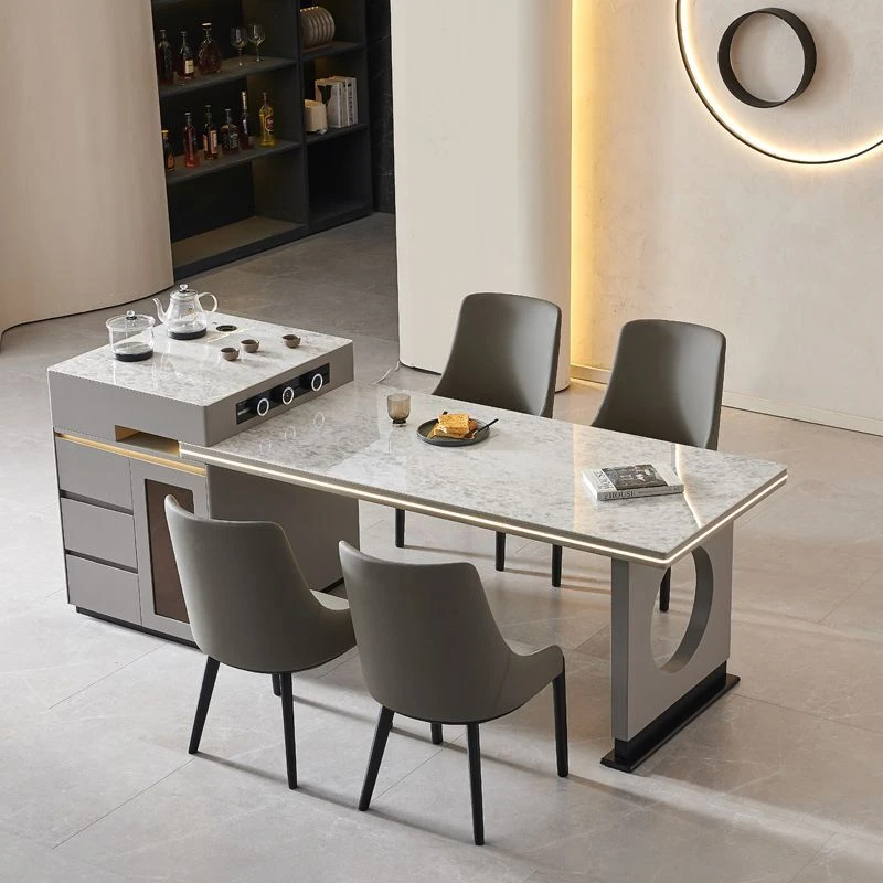 JU MO·岛台餐桌一体可伸缩巴西水晶岩板家用餐厅自动烧水泡茶台