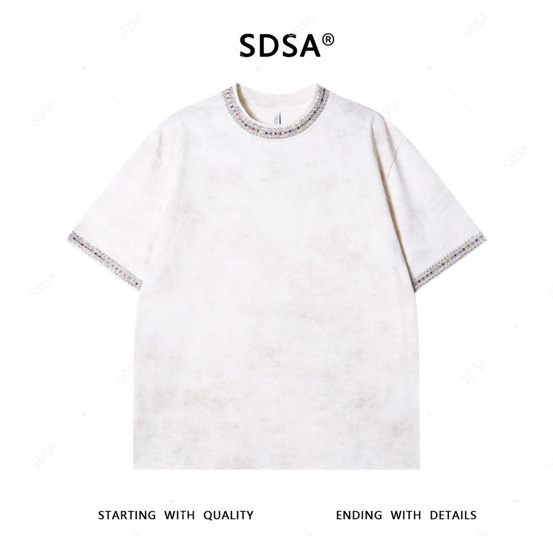 夏季高级感新款男士满天星镶珠子设计短袖T恤重工百搭圆领上衣