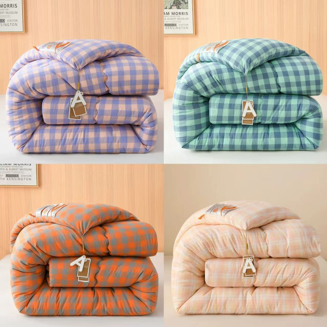 新款大豆纤维色织水洗棉格子加厚保暖棉冬被大豆被被子被芯