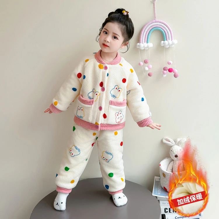 洋气公主儿童睡衣套装秋冬季法兰绒女孩女童开衫珊瑚绒家居服保暖