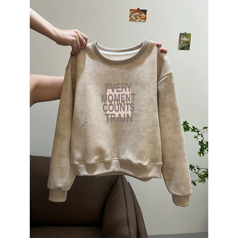 美式复古扎染短款圆领卫衣女2025年秋冬季新款宽松套头小个子上衣