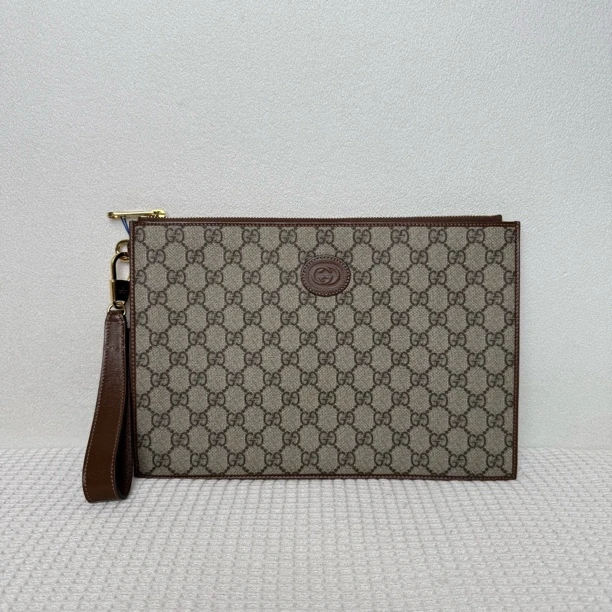 99新 GUCCI/古驰 5403/男士时尚经典棕老花手拿包