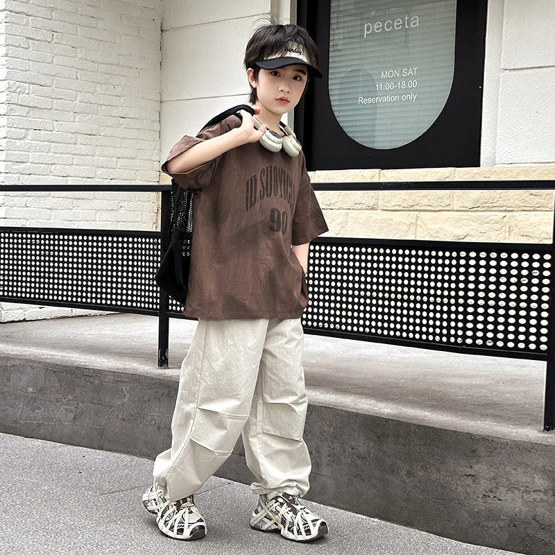 【高品质】男童套装夏季新款儿童短袖两件套韩版帅气中大童时尚套装