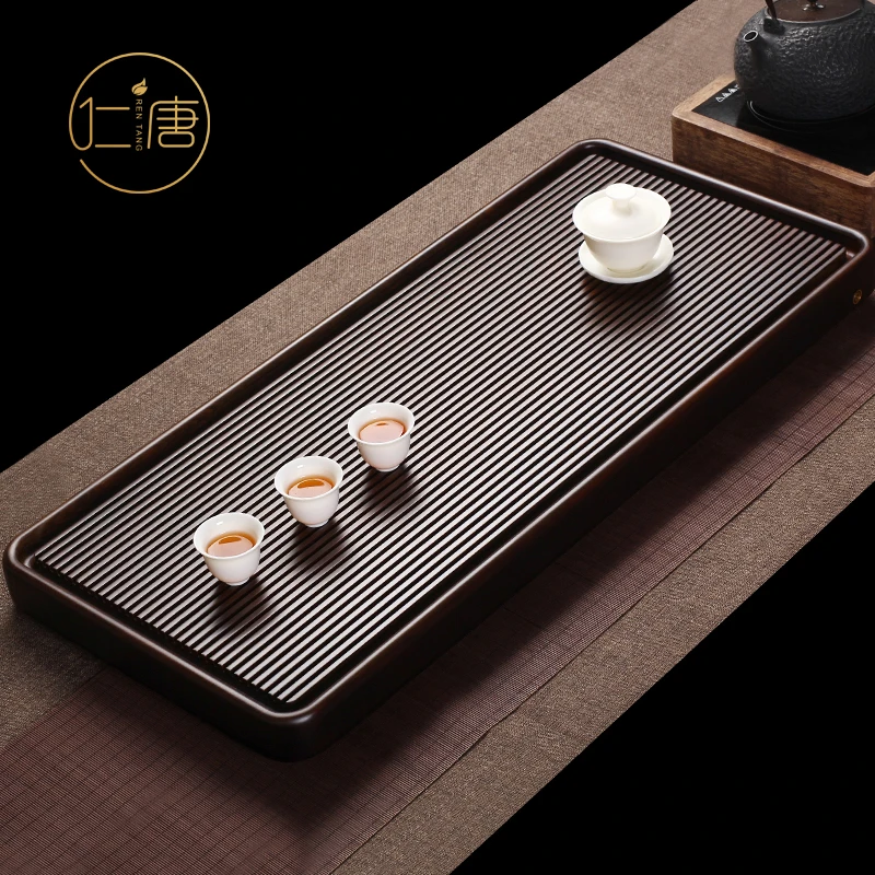 仁唐天然黑乌檀木茶盘整块实木简约原木家用茶台海托盘排水茶盘
