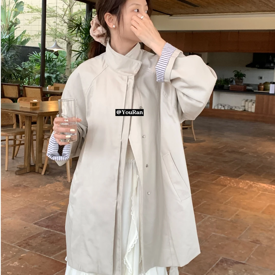 周悠然【清醒大女主】韩系袖口拼接中长款风衣外套