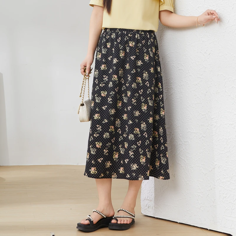 采多宝大码女装茶歇风垂感碎花半身裙 EXBQ5052