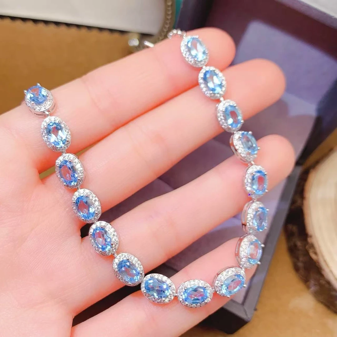 夏日海水蓝蓝色托帕石手链清新靓丽简约时尚轻奢气质百搭