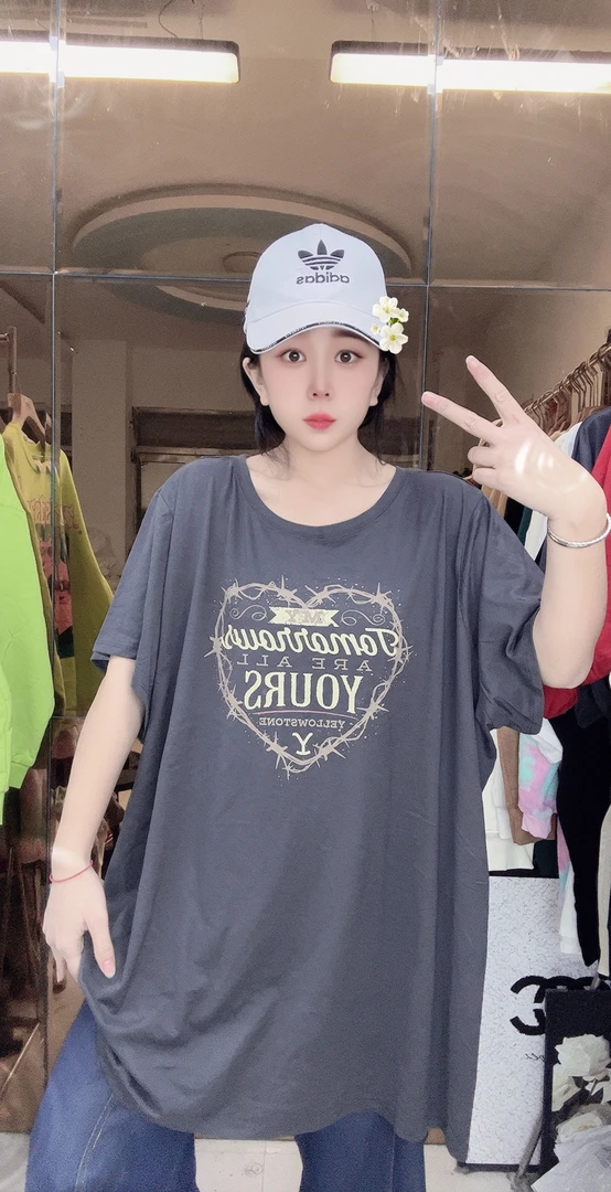 外贸纯棉大码T恤灰色爱心
