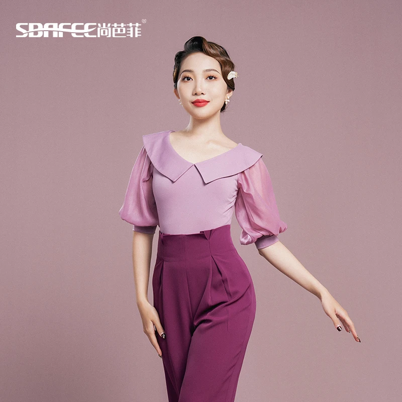 尚芭菲 拉丁舞上衣女2023新款舞衣摩登舞服国标交谊舞连体衣L1239