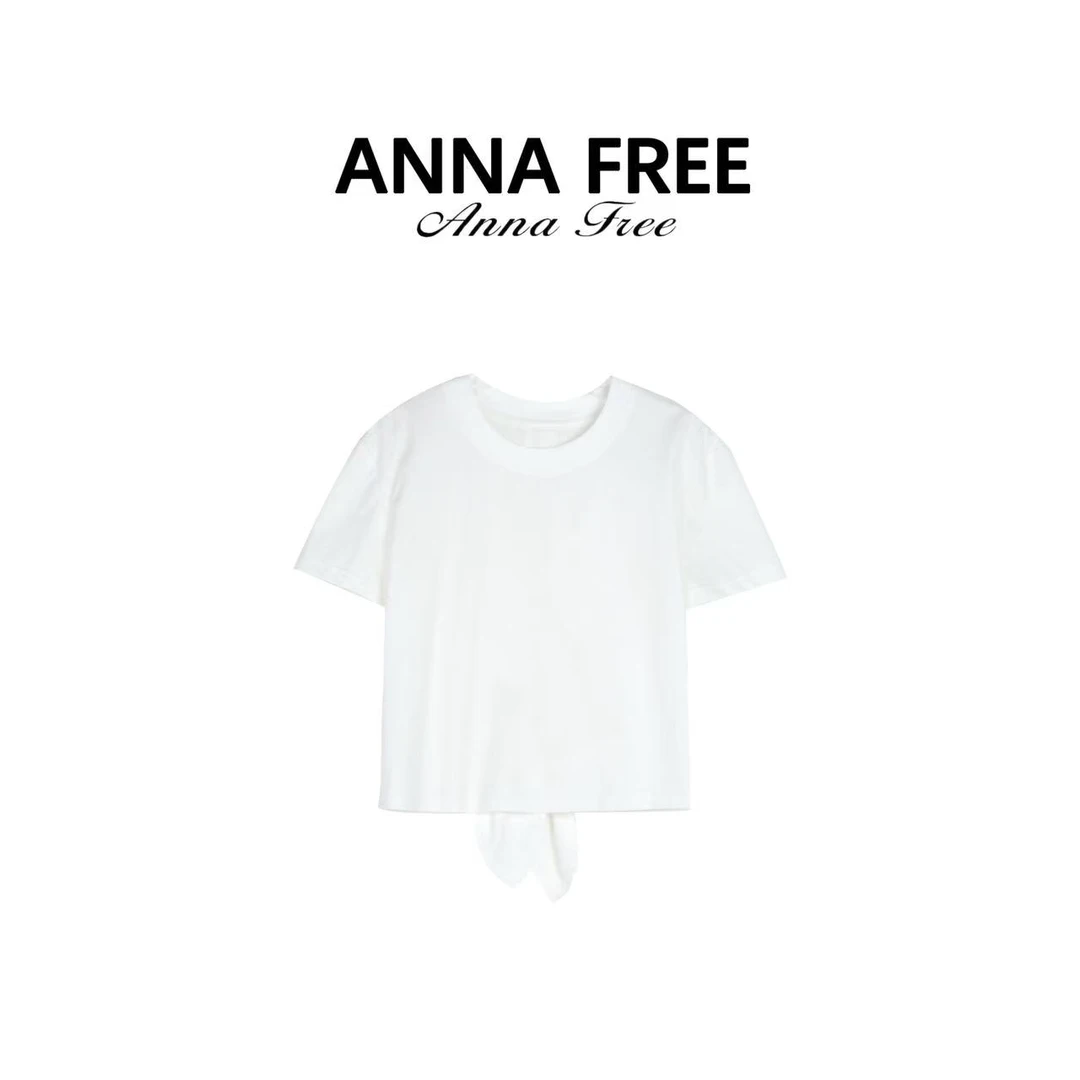 ANNA FREE 短款时尚设计感轻奢短袖T恤休闲纯色百搭圆领ZCT25198