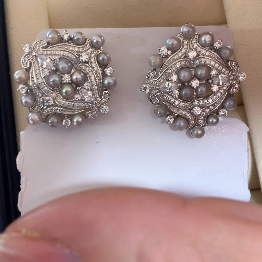 银S925镶嵌海水珍珠耳饰