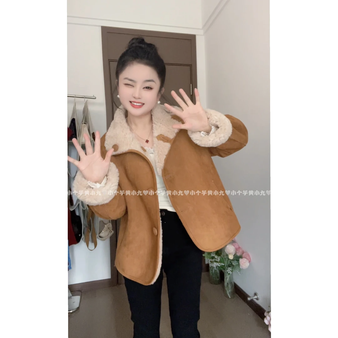 众和梦9436两面穿皮毛一体短外套女小个子冬季高级感羊羔毛