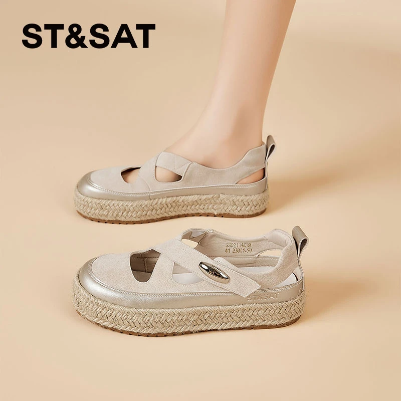 星期六低帮鞋圆头镂空魔术贴时装包头凉鞋透气渔夫鞋软底时尚女鞋