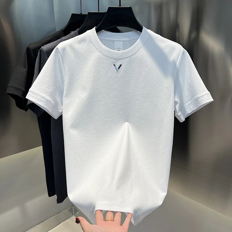 2025春夏男装新款百搭净版纯色时尚百搭圆领T恤简约休闲男士短袖
