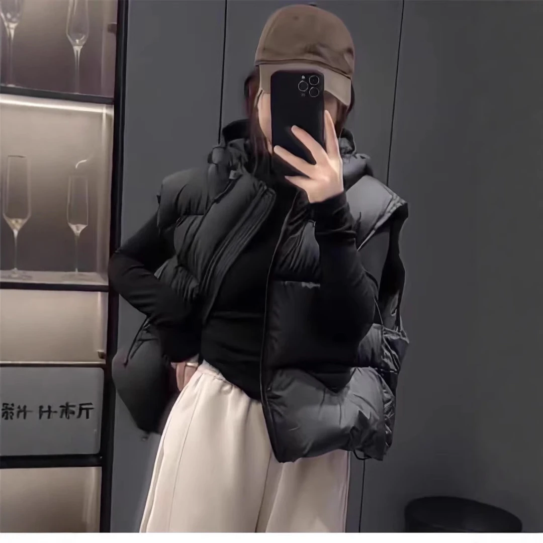 冬季高级感小个子背心坎肩外套2025新款韩版宽松连帽棉服马甲女