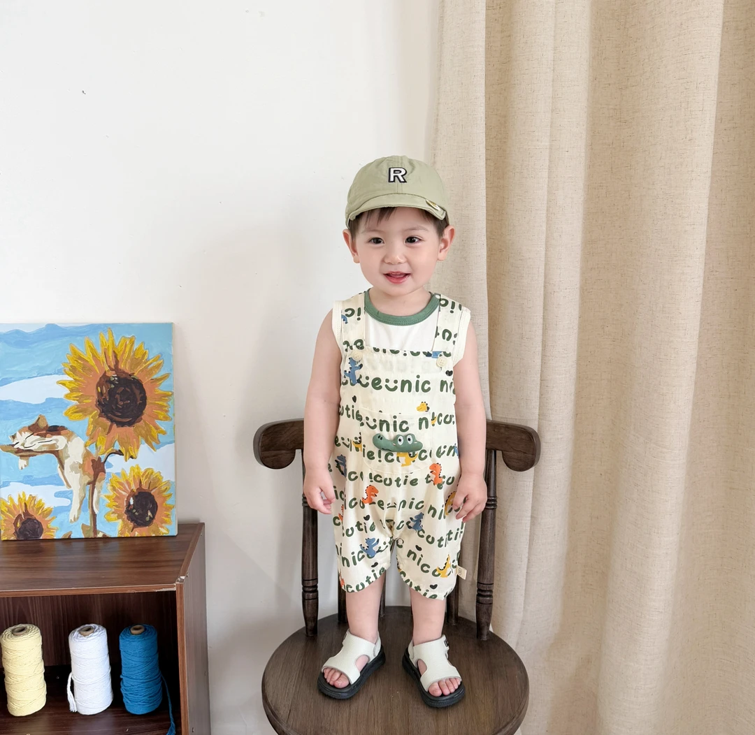 6/19【恐龙背带】2025新款夏季男童韩版卡通背心宝宝洋气背带两件装