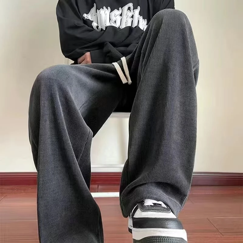 仓石一树秋冬季新款潮牌宽松直筒阔腿裤子灯芯绒垂感休闲运动长裤