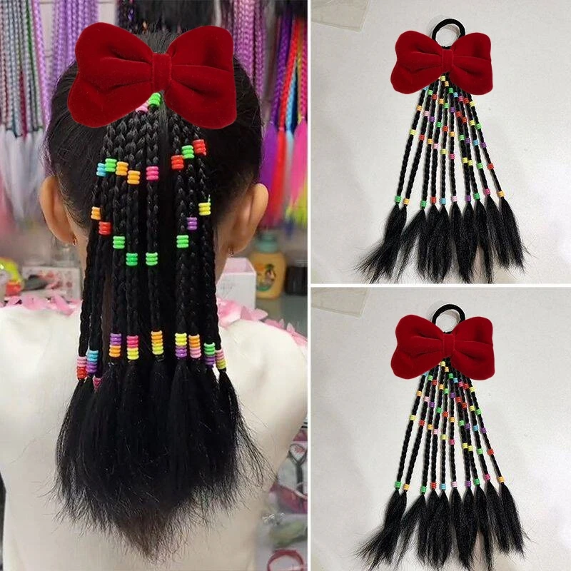彩绳串珠12股麻花辫女孩可爱假发30厘米节日假发女童假发马尾辫子