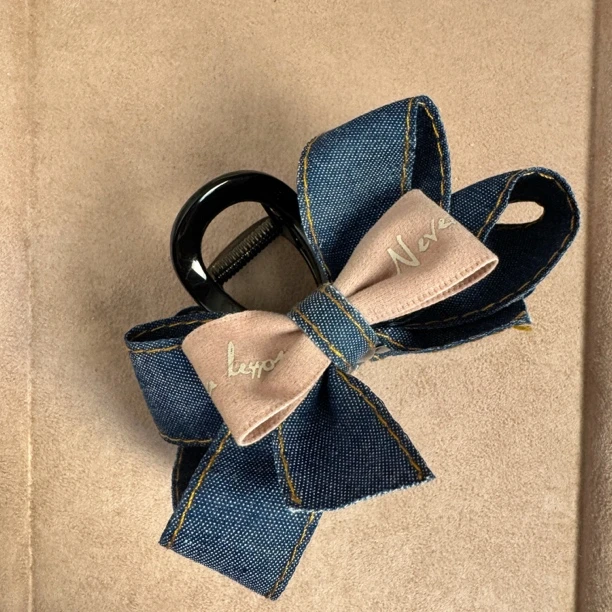 韩系甜美牛仔蝴蝶结抓夹后脑勺盘发鲨鱼夹高级感百搭发饰