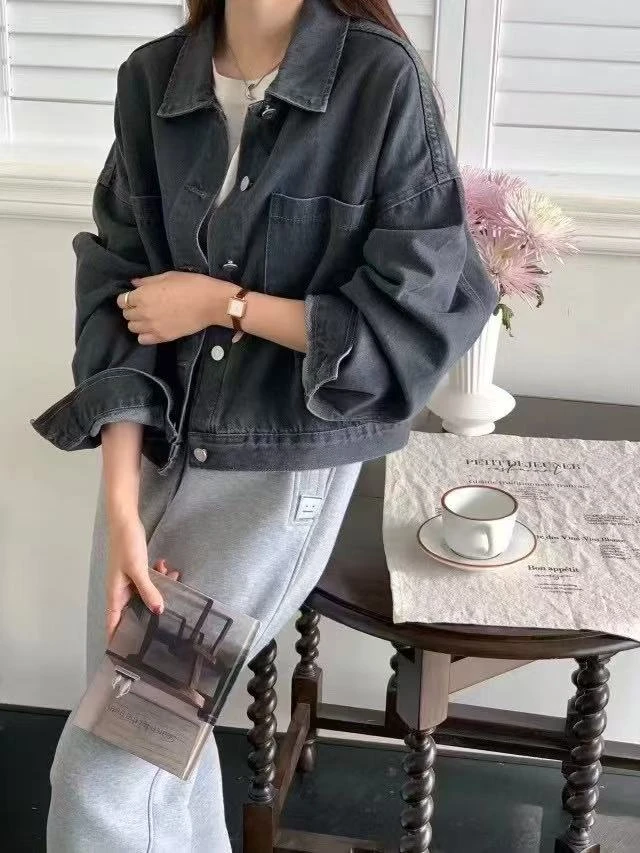 长袖女娃娃领直下摆不起球短外套春秋春季网红上衣