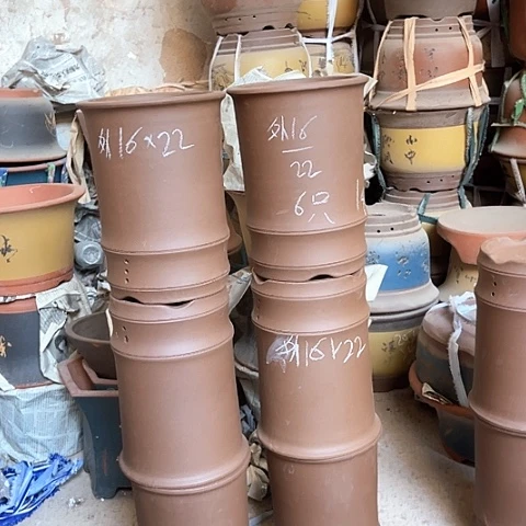 紫砂花盆竹节盆6只