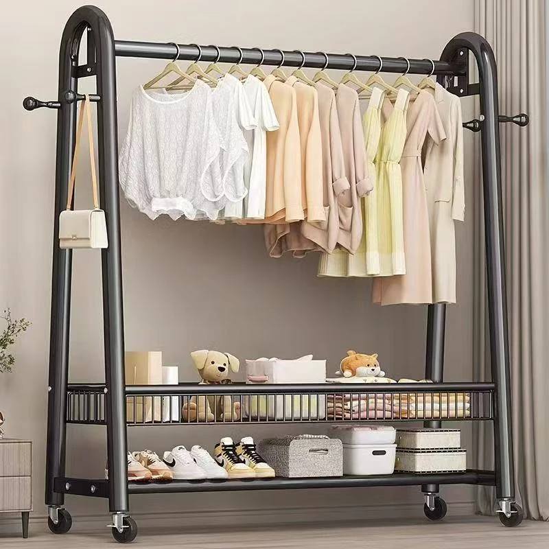 【巨粗32管】落地置物架晾衣架可移动落地式单杆简易挂衣架衣帽架