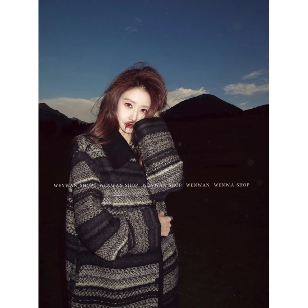 【慢时光】混色设计宽松针织百搭休闲显瘦开衫