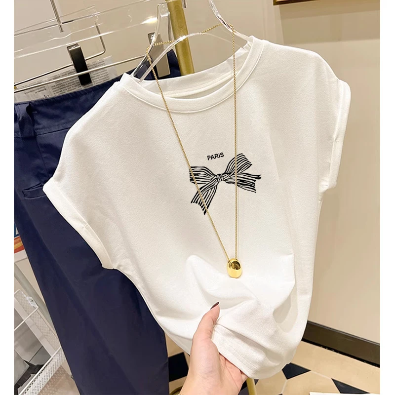 2025夏季新款纯棉正肩小飞袖t恤女时尚百搭减龄白色气质女上衣潮