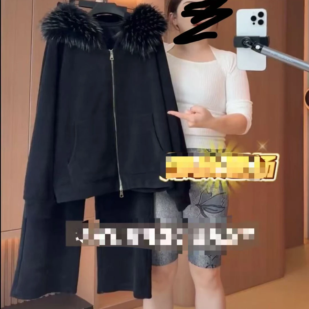 【晴儿家】冬季慵懒风休闲高级感时尚宽松加厚毛绒两件套