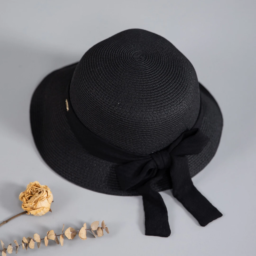 【本利来】文艺简约大檐遮阳帽女春夏新款蝴蝶结透气帽子3304