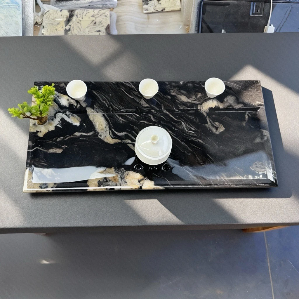 天然石材奢石茶盘2025新款高端客厅家用轻奢现代高级感大理石茶盘