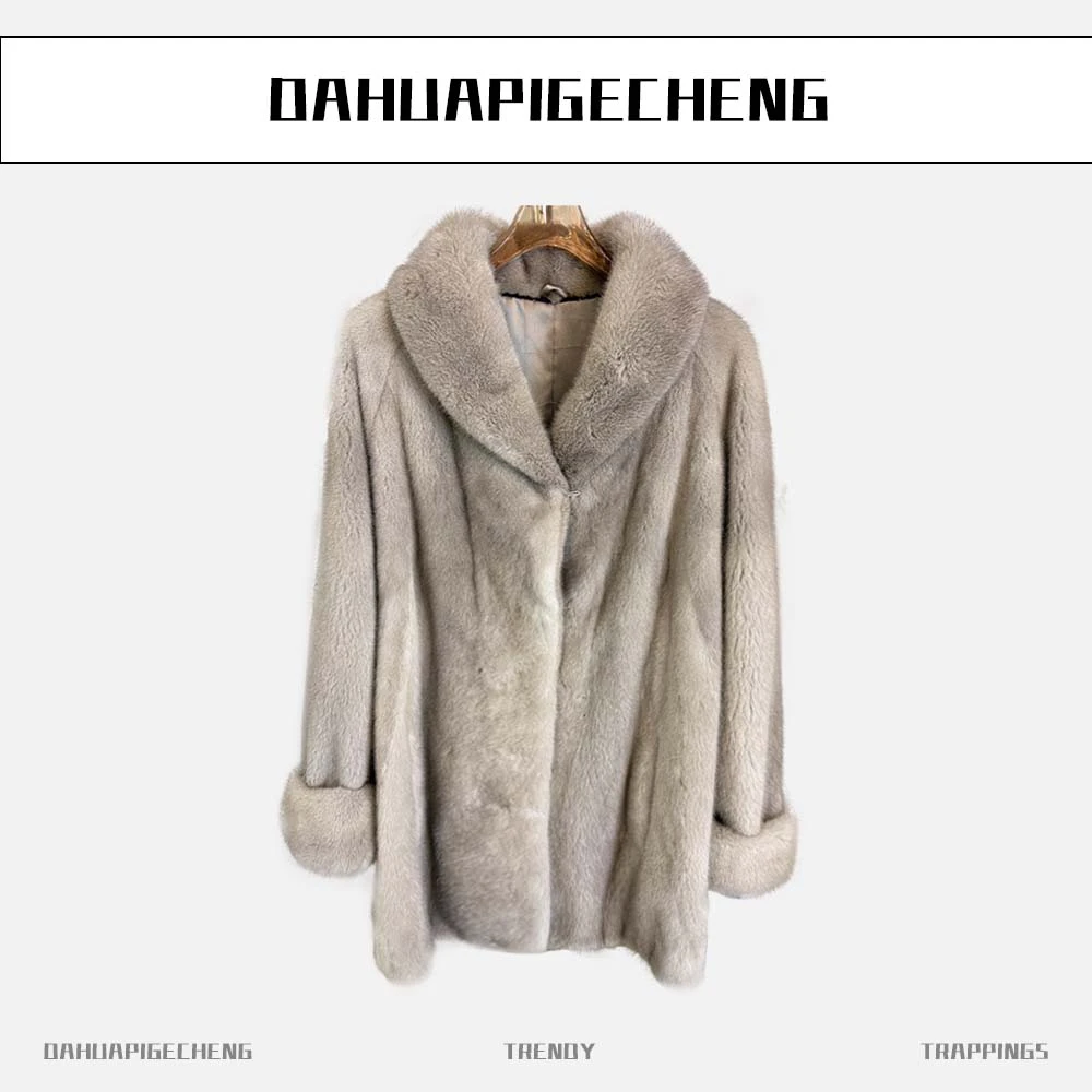 北集熊银蓝色翻领水貂皮草女款百搭貂皮大衣女整貂外套