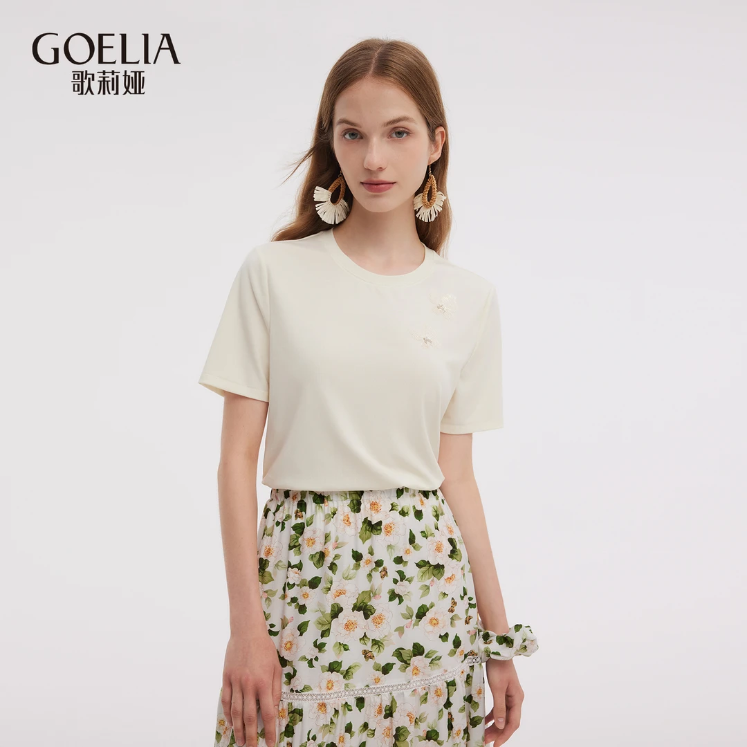 【福利款】歌莉娅蝴蝶绣花T恤短款通勤休闲轻奢1E7R0B030