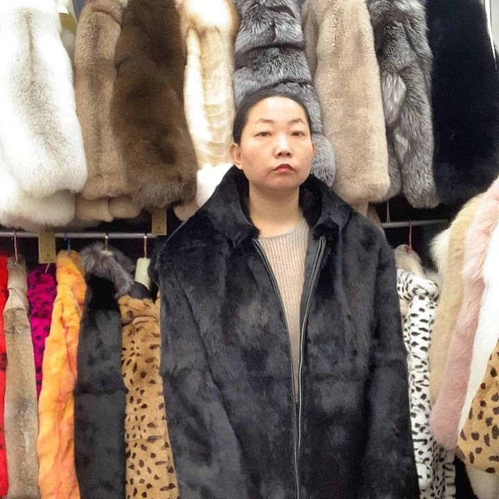 兔毛整皮带帽70左右长度XL