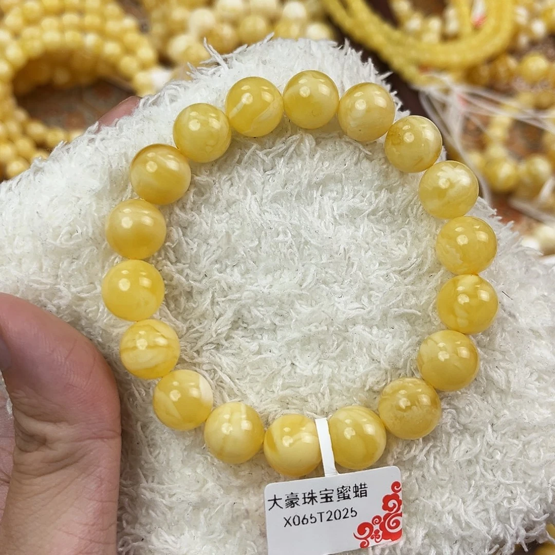 蜜蜡未镶嵌手串黄白花11mm