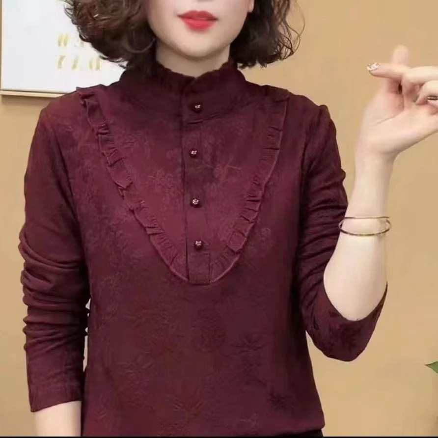 【轻奢气质】秋冬新款时尚气质百搭半高领木耳边套头减龄显瘦打底衫