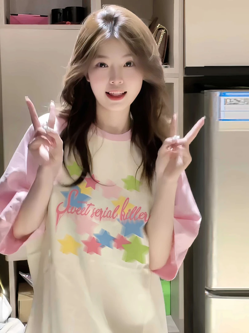 全棉宽松短袖圆领胖mm大码T恤短袖胖mm显瘦款创意白色t恤女