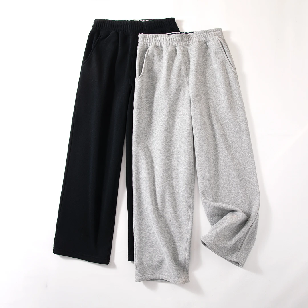 秋冬美式潮流松紧腰设计卫裤加绒加厚保暖运动休闲阔腿男士长裤