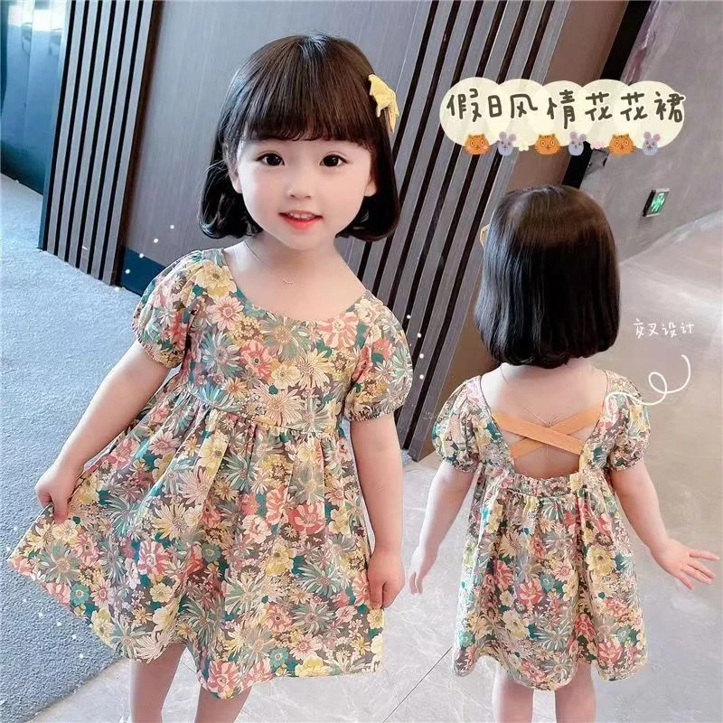 童装女童2025夏季韩版新款花朵织带连衣裙短袖宝宝洋气潮流公主裙