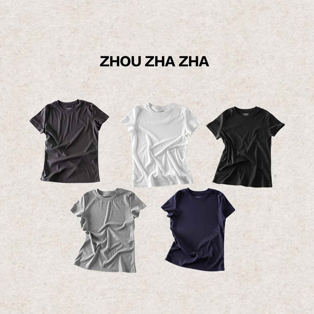 【周炸炸】纯色圆领宽松休闲百搭打底短袖T恤#258809