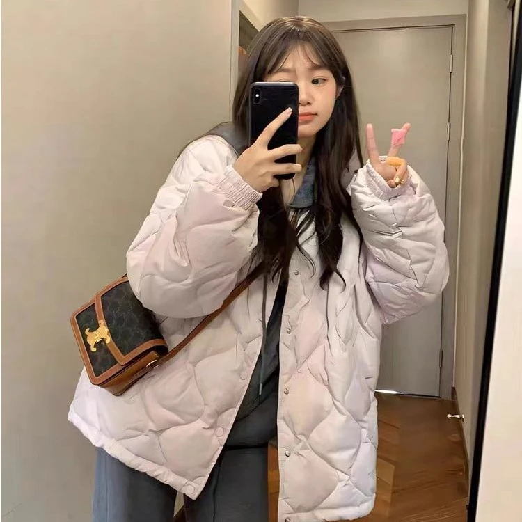 冬季宽松加厚羽绒棉服女2025年新款韩版菱形格小个子棉衣棉袄外套