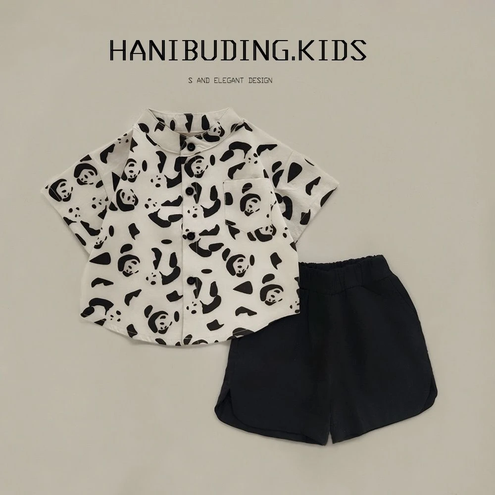 儿童2025男童衬衫宝宝夏季夏装新款套装帅气满印短袖卡通洋气上衣