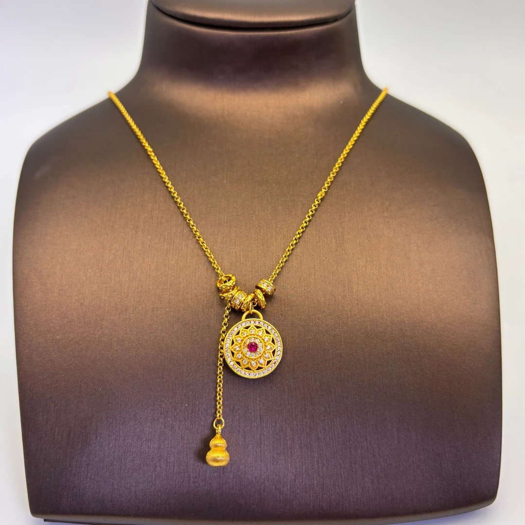 铜合金项链 窗花罗盘流苏拉丝葫芦吊坠 点钻系列 某书爆款 x017